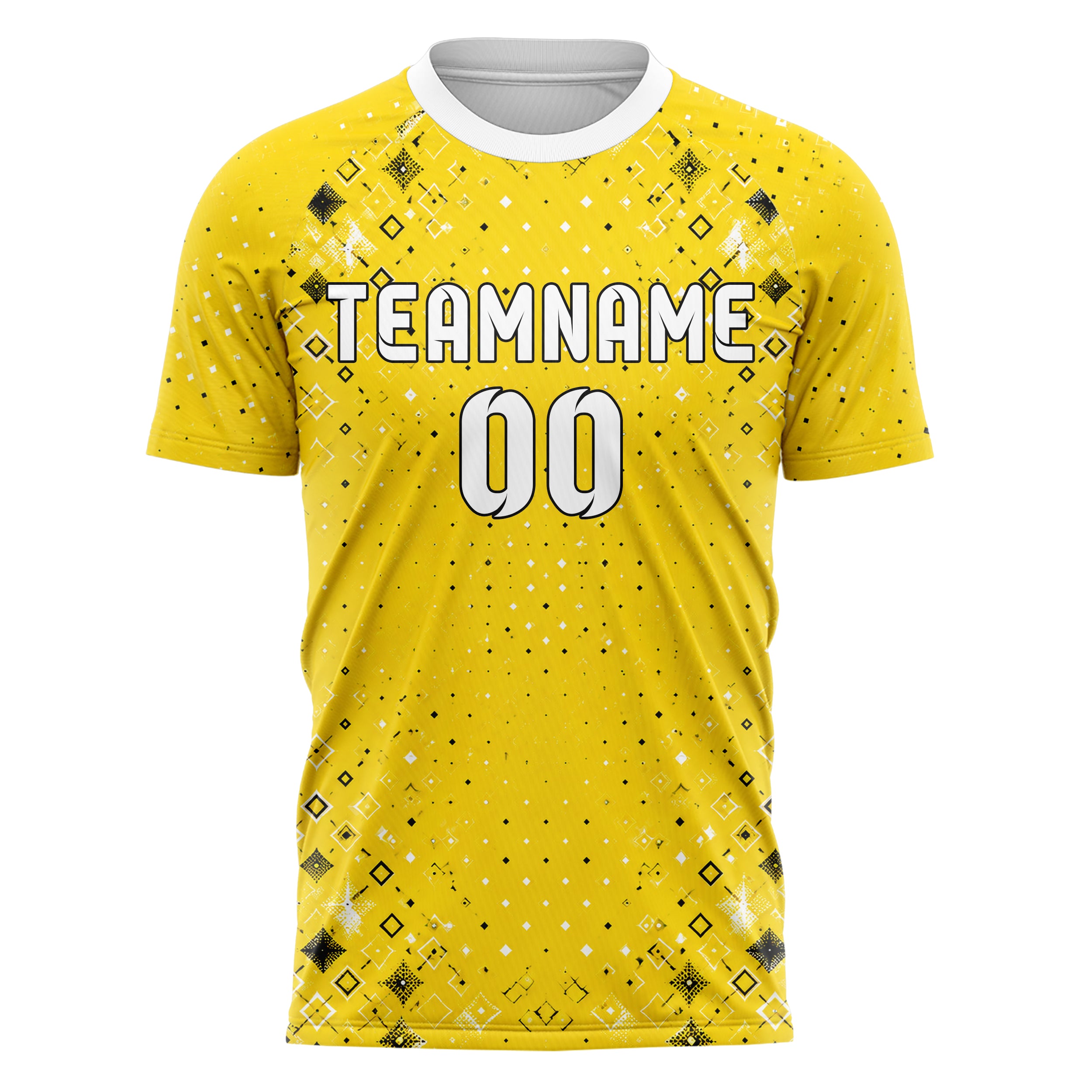 Gelb lebendiges Rauten diagonale Tessellation Design 01-0146 individuelles Fußballtrikot front