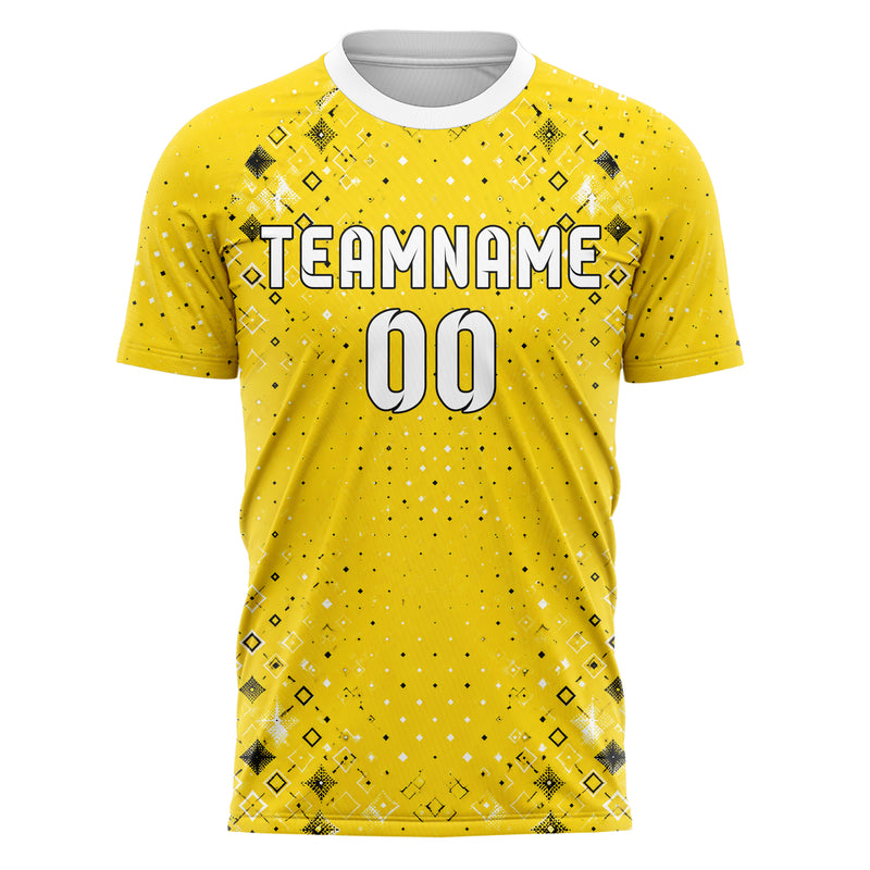 Gelb lebendiges Rauten diagonale Tessellation Design 01-0146 individuelles Fußballtrikot front