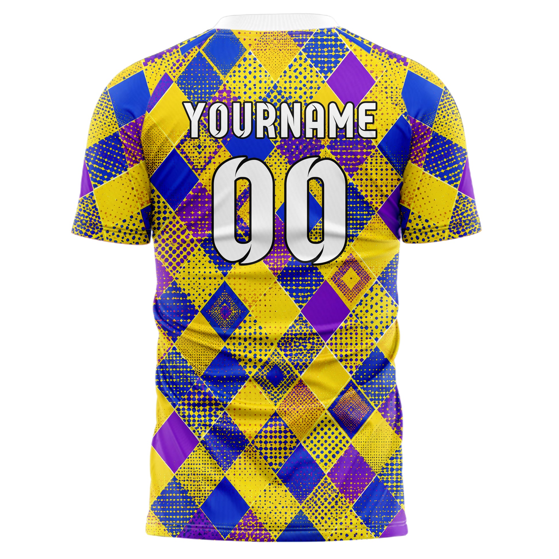 Gelb lebendiges Rauten diagonale Tessellation Design 01-0226 individuelles Fußballtrikot back