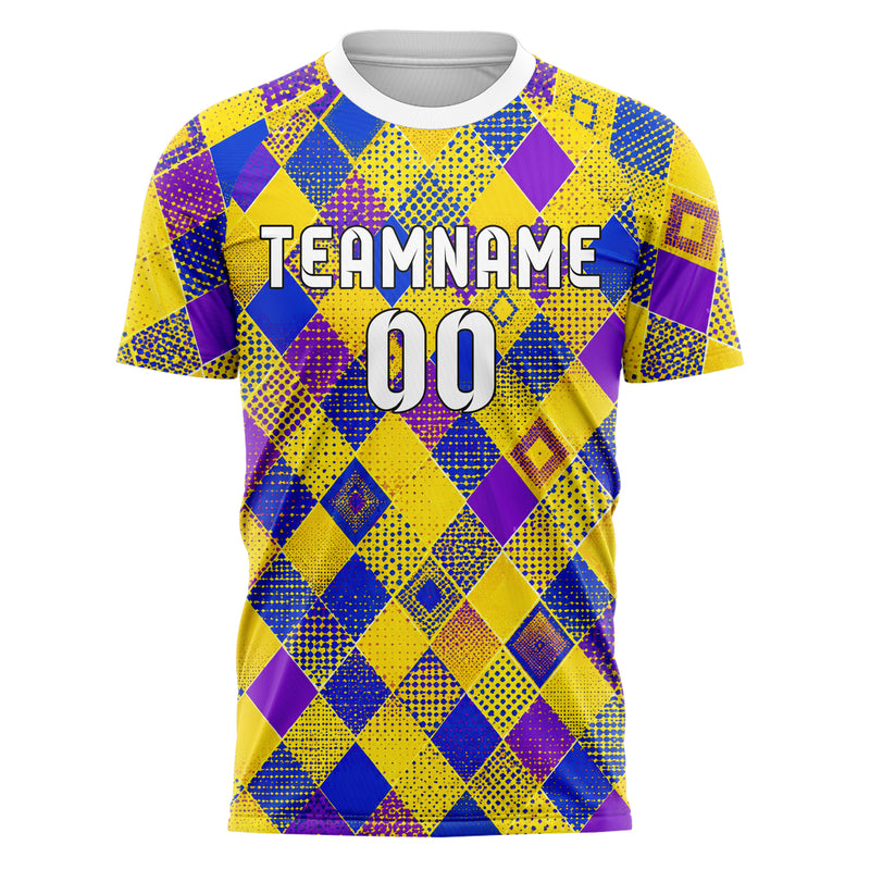 Gelb lebendiges Rauten diagonale Tessellation Design 01-0226 individuelles Fußballtrikot front