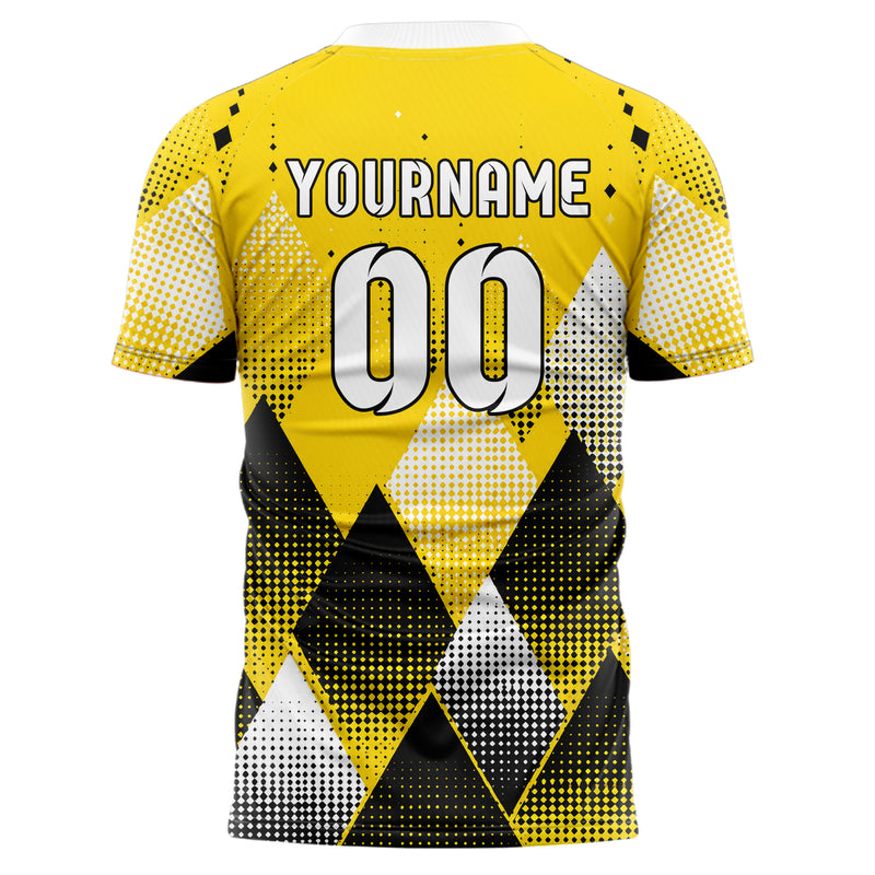 Gelb lebendiges Rauten diagonale Tessellation Design 01-0482 individuelles Fußballtrikot back