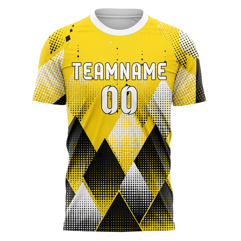 Gelb lebendiges Rauten diagonale Tessellation Design 01-0482 individuelles Fußballtrikot front