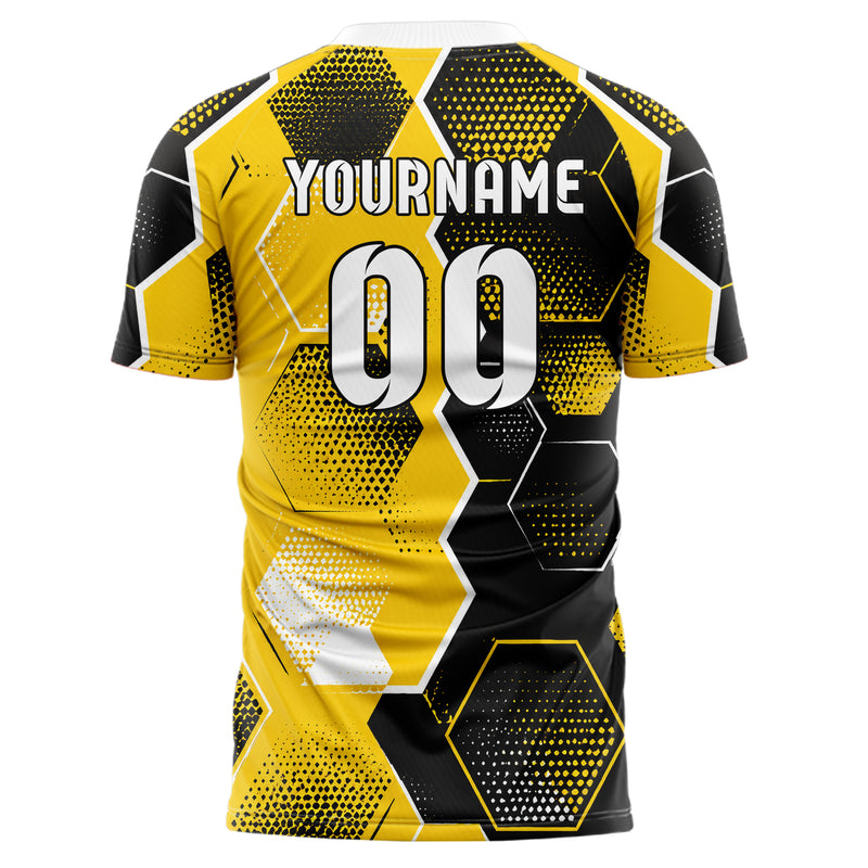 Gelb lebendiges Rauten hexagonale Panels Design 01-0062 individuelles Fußballtrikot back