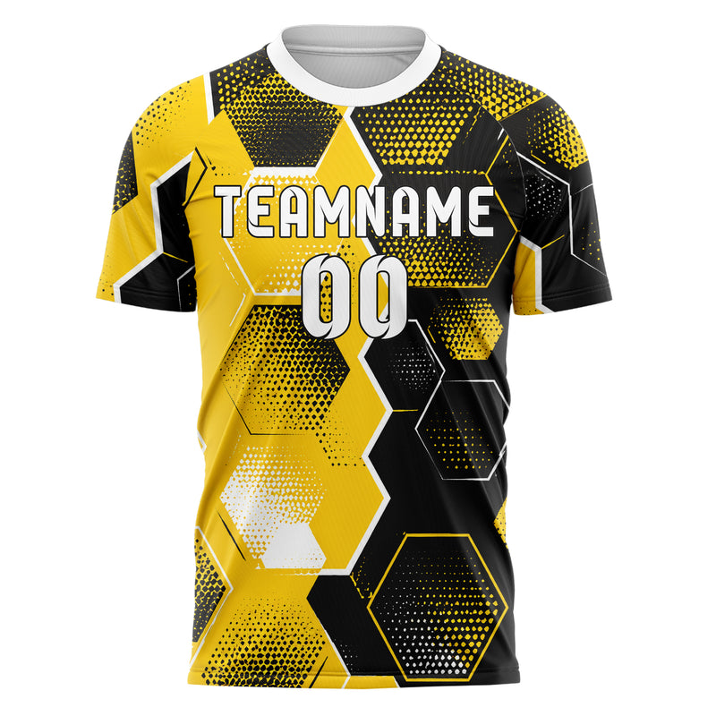 Gelb lebendiges Rauten hexagonale Panels Design 01-0062 individuelles Fußballtrikot front