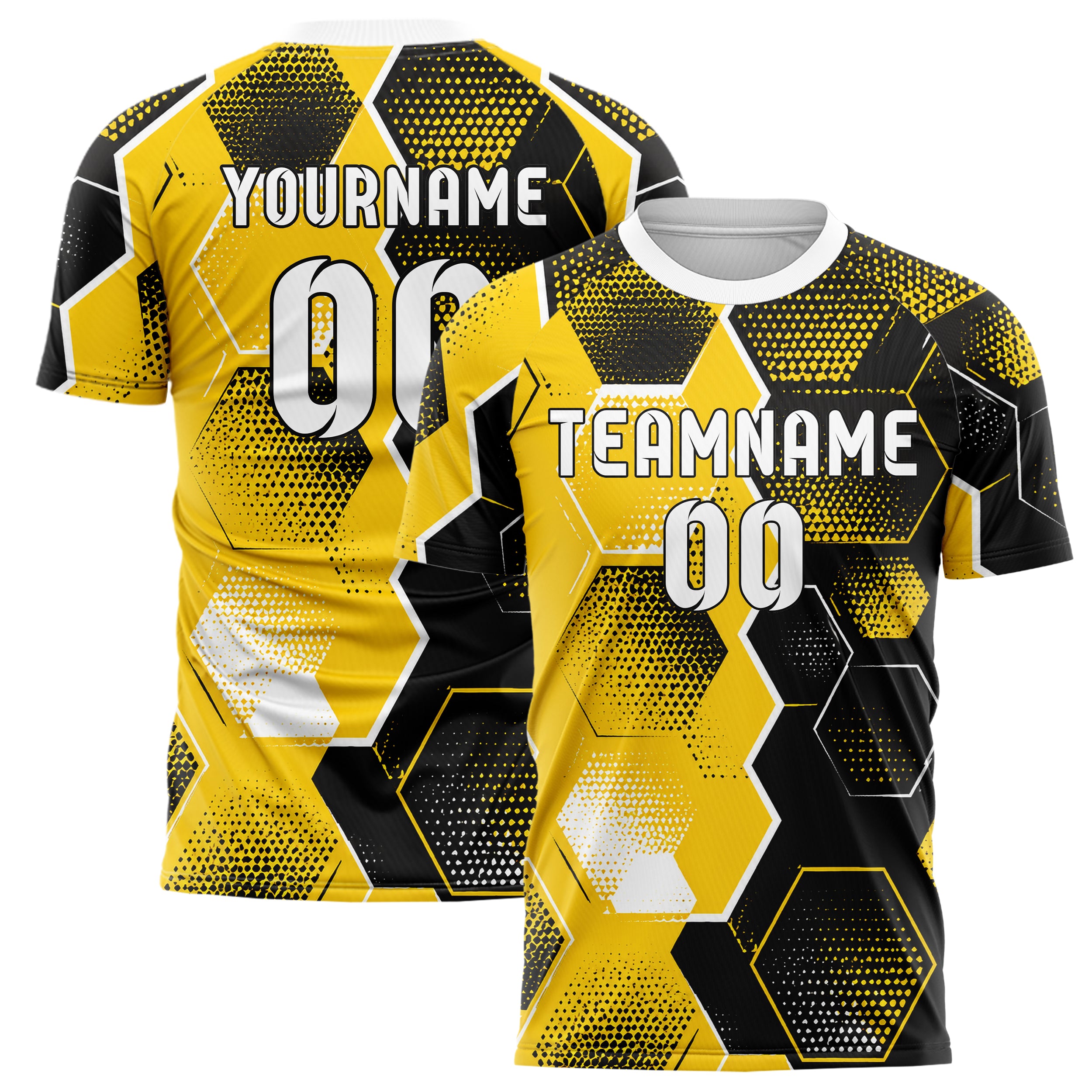 Gelb lebendiges Rauten hexagonale Panels Design 01-0062 individuelles Fußballtrikot main