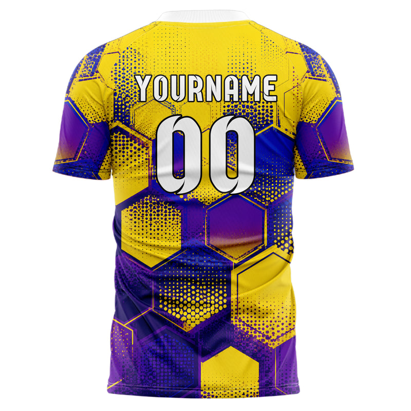 Gelb lebendiges Rauten hexagonale Panels Design 01-0070 individuelles Fußballtrikot back