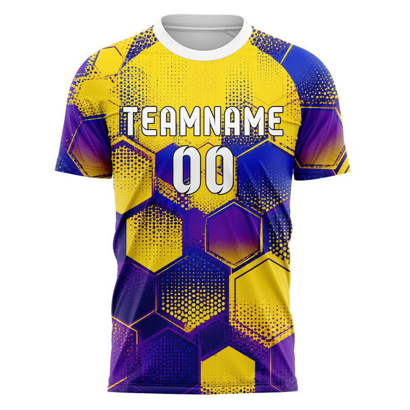 Gelb lebendiges Rauten hexagonale Panels Design 01-0070 individuelles Fußballtrikot front