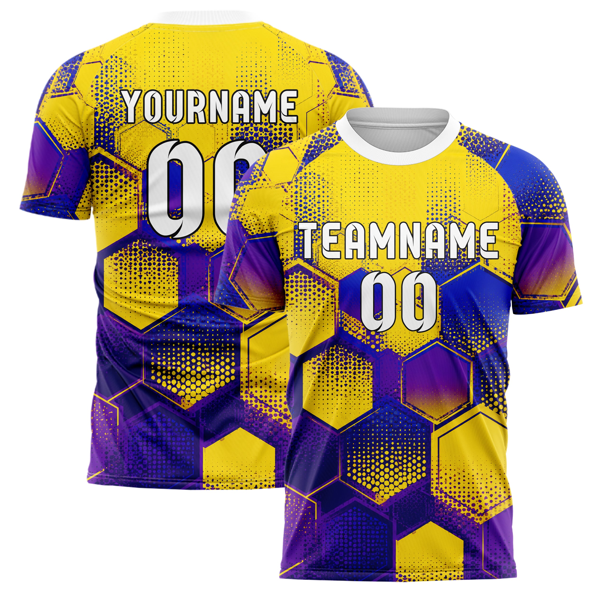 Gelb lebendiges Rauten hexagonale Panels Design 01-0070 individuelles Fußballtrikot main