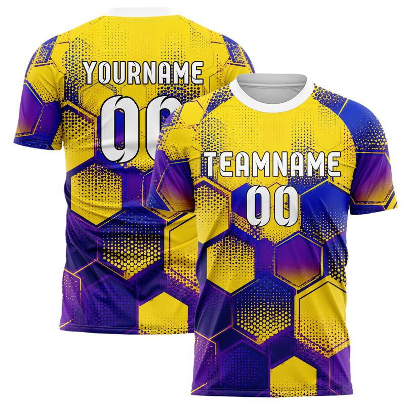 Gelb lebendiges Rauten hexagonale Panels Design 01-0070 individuelles Fußballtrikot main