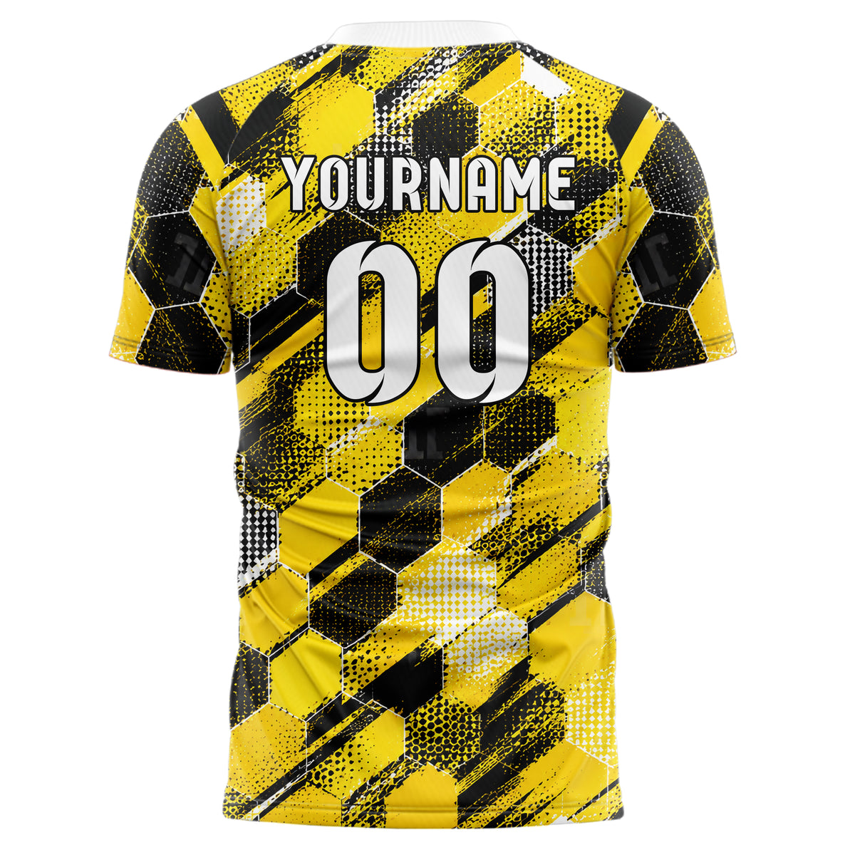 Gelb lebendiges Rauten hexagonale Panels Design 01-0086 individuelles Fußballtrikot back