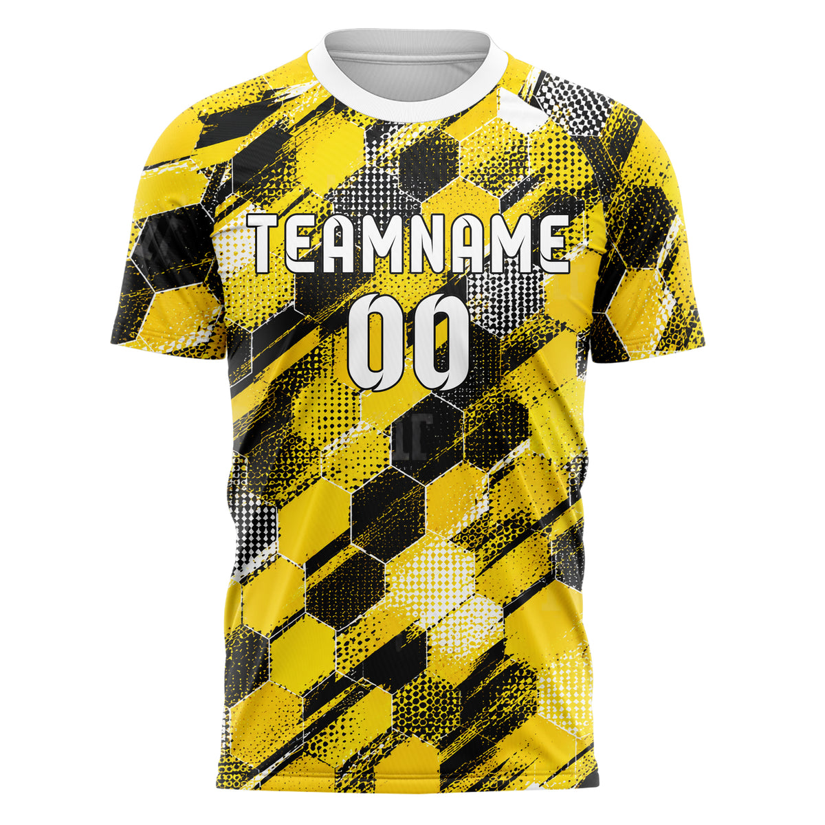 Gelb lebendiges Rauten hexagonale Panels Design 01-0086 individuelles Fußballtrikot front