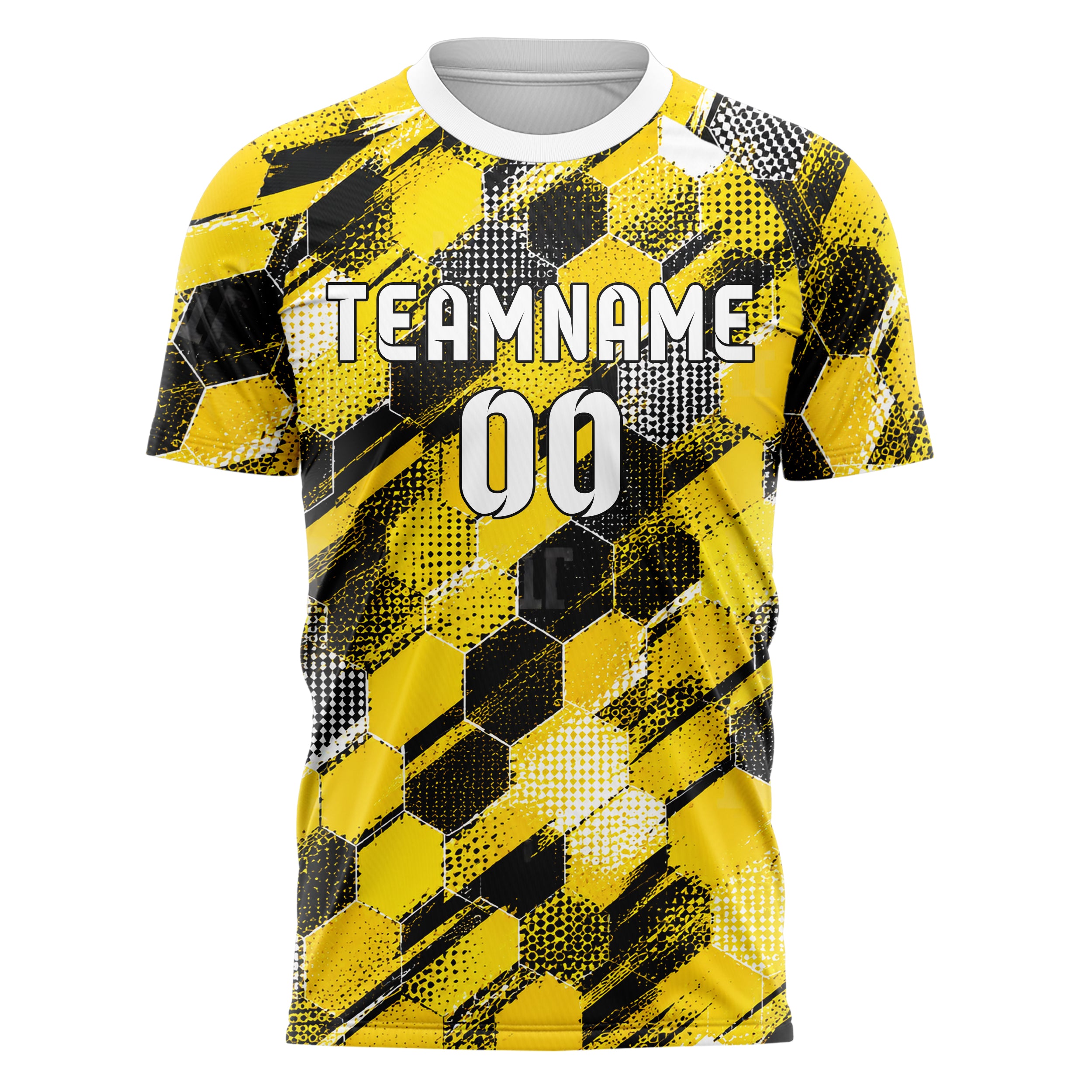 Gelb lebendiges Rauten hexagonale Panels Design 01-0086 individuelles Fußballtrikot front