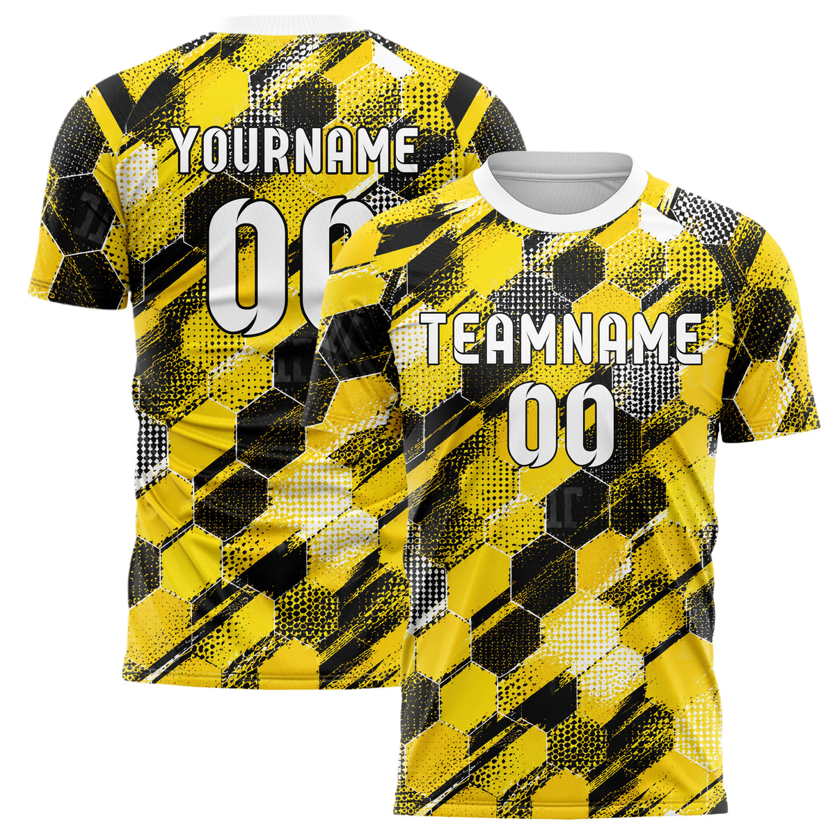 Gelb lebendiges Rauten hexagonale Panels Design 01-0086 individuelles Fußballtrikot main