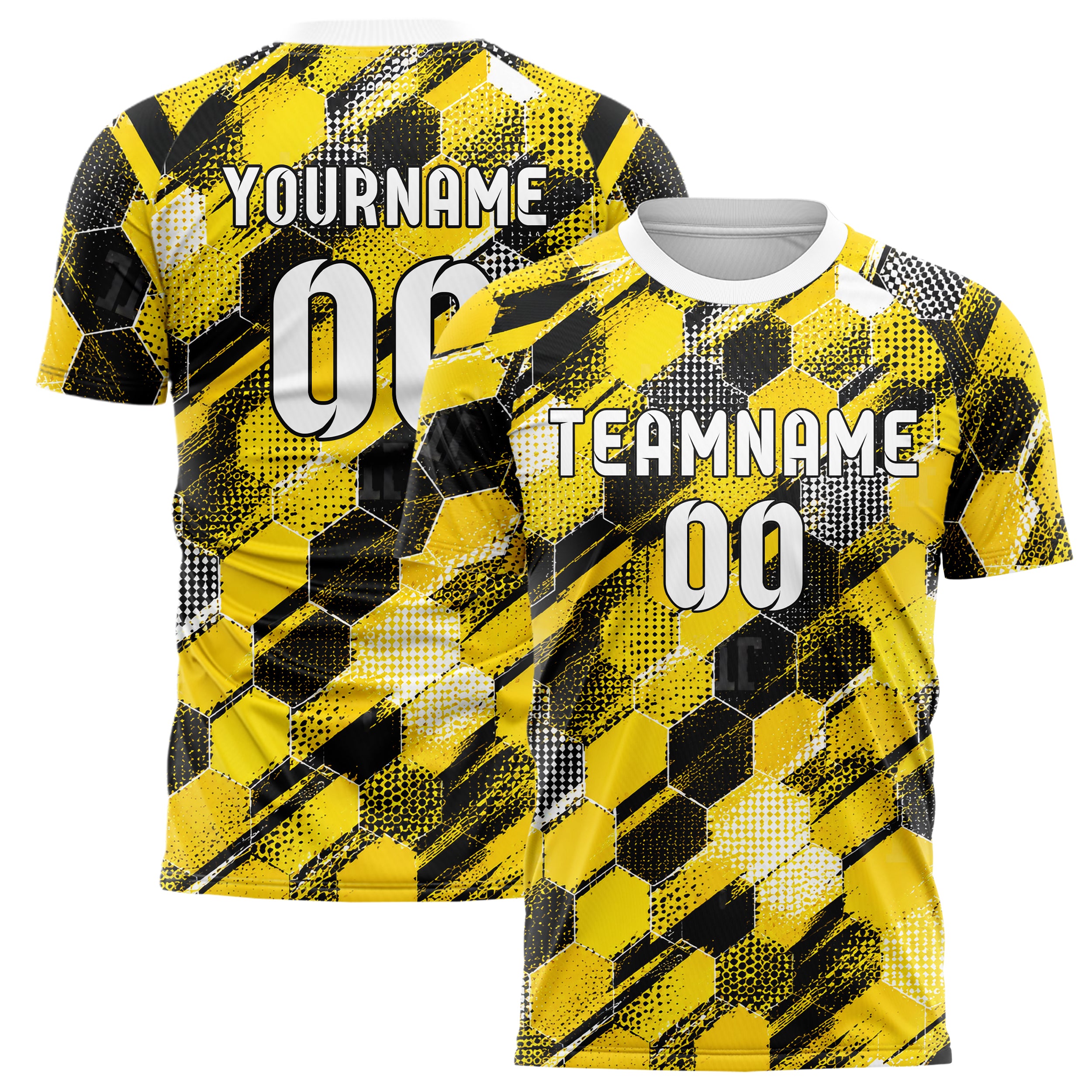 Gelb lebendiges Rauten hexagonale Panels Design 01-0086 individuelles Fußballtrikot main
