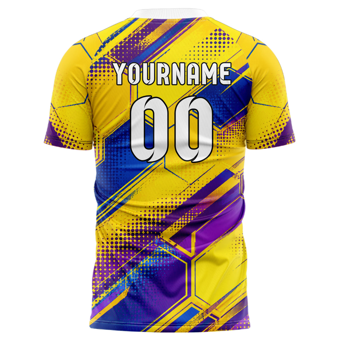 Gelb lebendiges Rauten hexagonale Panels Design 01-0286 individuelles Fußballtrikot back