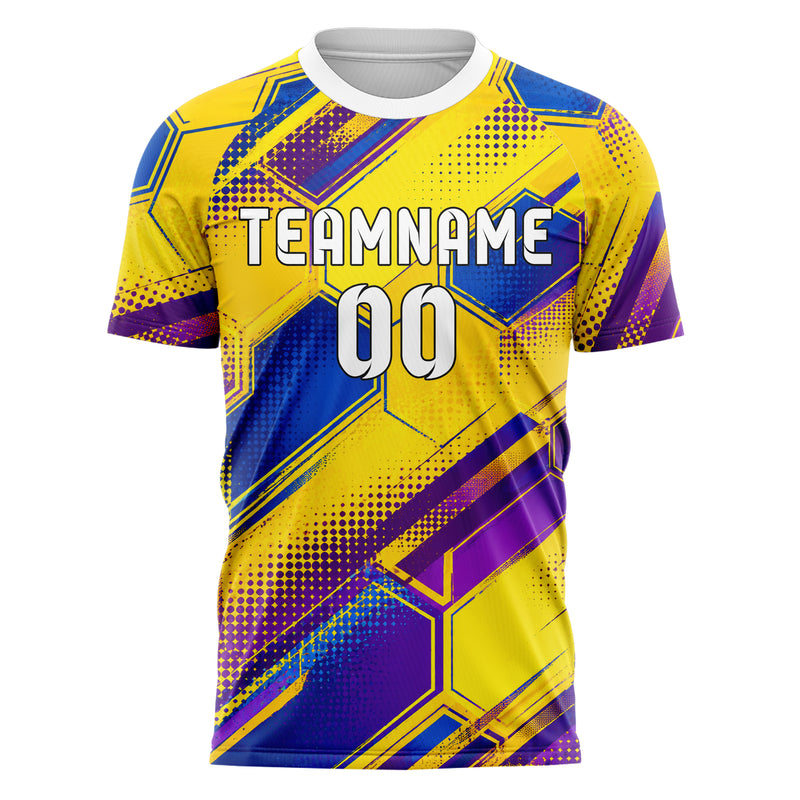 Gelb lebendiges Rauten hexagonale Panels Design 01-0286 individuelles Fußballtrikot front