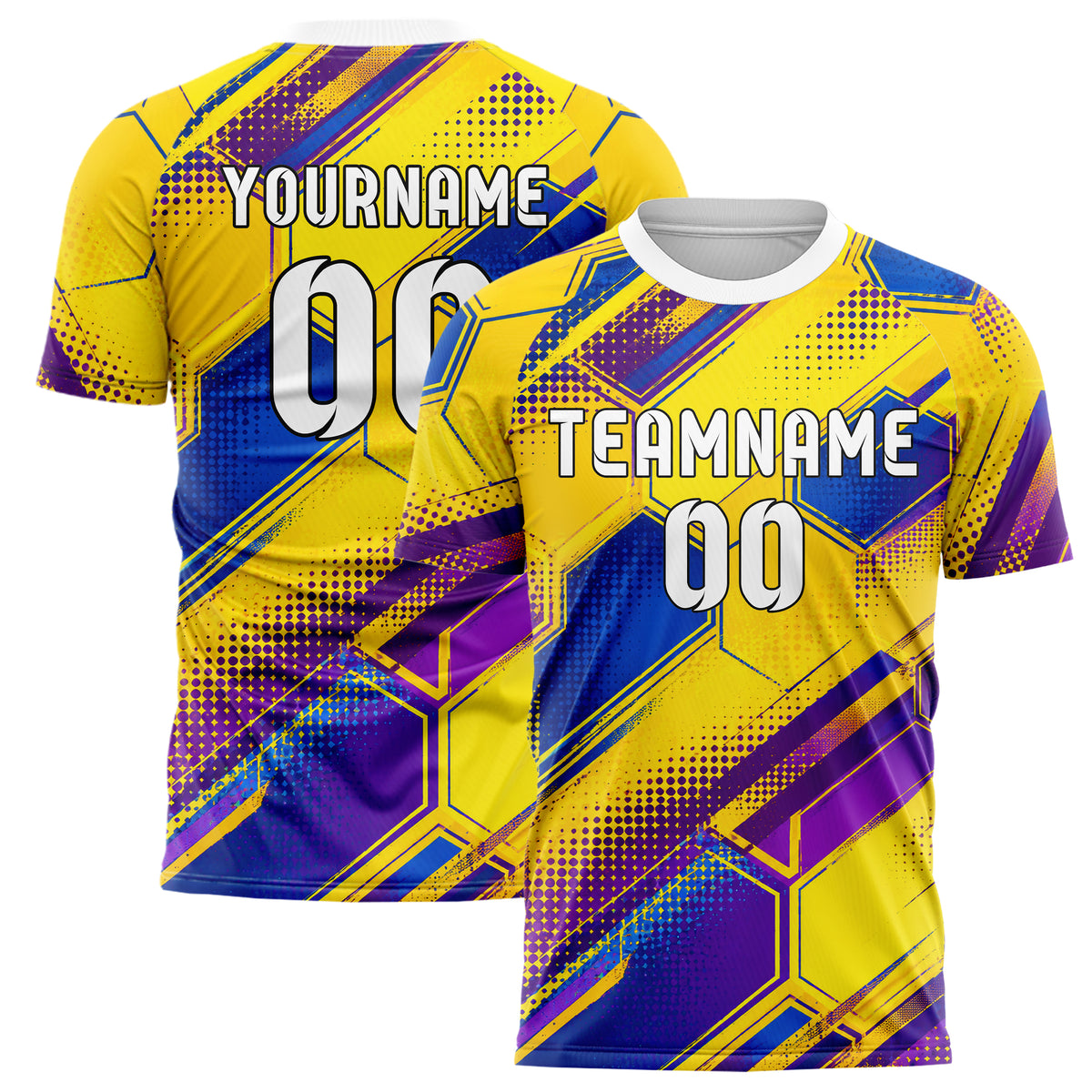 Gelb lebendiges Rauten hexagonale Panels Design 01-0286 individuelles Fußballtrikot main