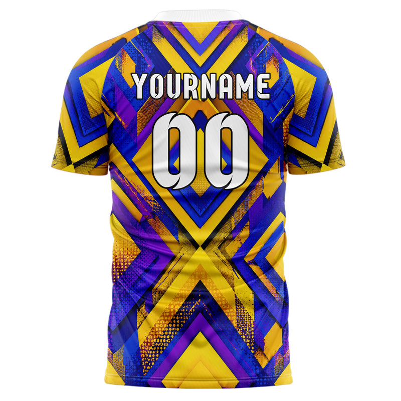 Gelb lebendiges Rauten Layered 3D Rhombus Design 01-0067 individuelles Fußballtrikot back
