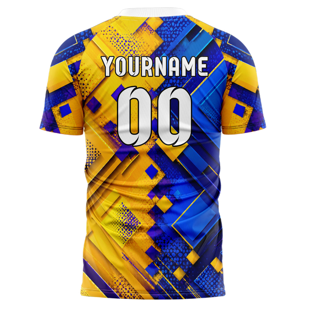 Gelb lebendiges Rauten Layered 3D Rhombus Design 01-0211 individuelles Fußballtrikot back