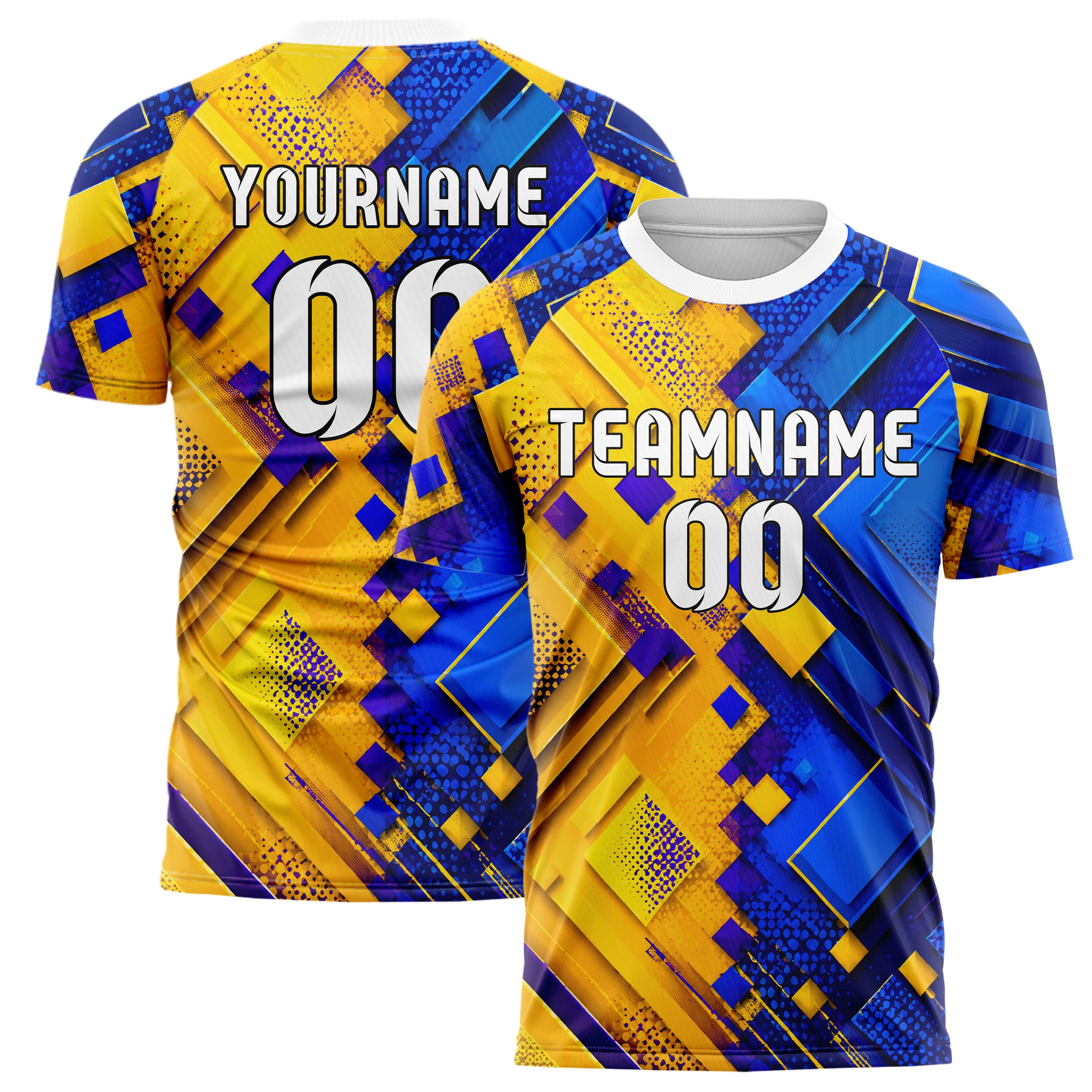 Gelb lebendiges Rauten Layered 3D Rhombus Design 01-0211 individuelles Fußballtrikot main