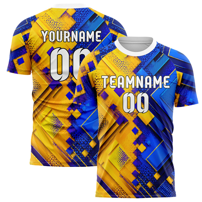 Gelb lebendiges Rauten Layered 3D Rhombus Design 01-0211 individuelles Fußballtrikot main