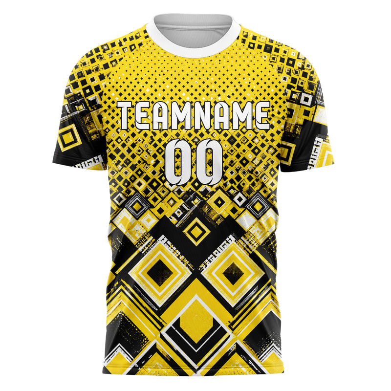 Gelb lebendiges Rauten Micro to Macro Gradient Design 01-0332 individuelles Fußballtrikot front