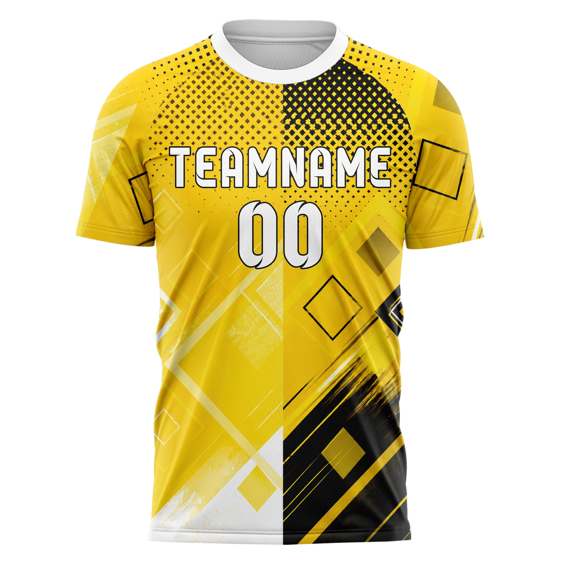 Gelb lebendiges Rauten dichter Verlauf von oben Design 01-0200 individuelles Fußballtrikot front