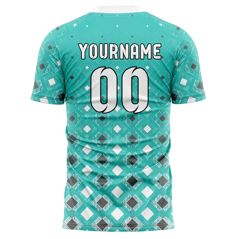 Aqua klassisches Rauten Square Grid Design 01-0149 individuelles Fußballtrikot back