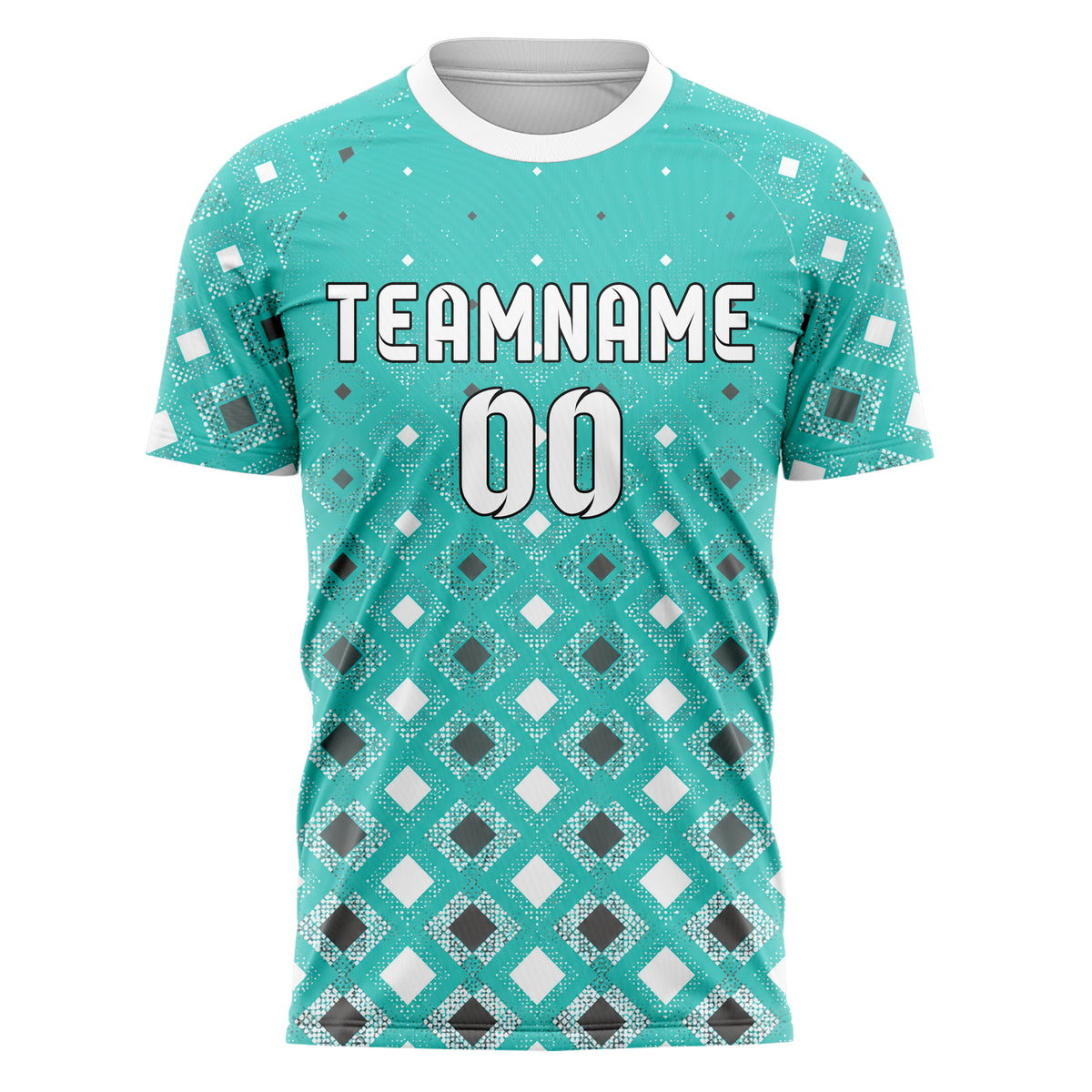 Aqua klassisches Rauten Square Grid Design 01-0149 individuelles Fußballtrikot front