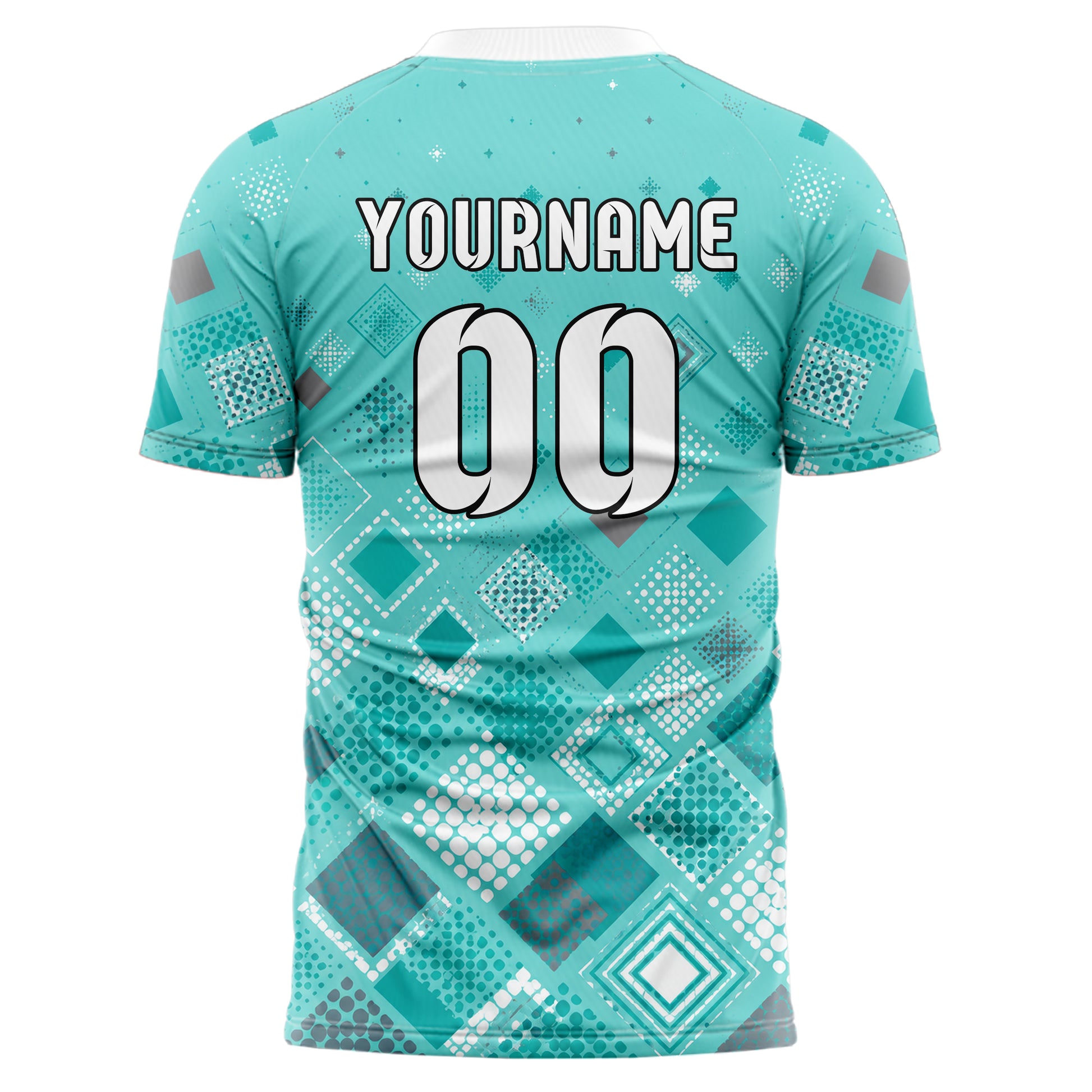 Aqua klassisches Rauten Square Grid Design 01-0389 individuelles Fußballtrikot back