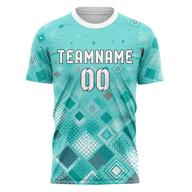 Aqua klassisches Rauten Square Grid Design 01-0389 individuelles Fußballtrikot front