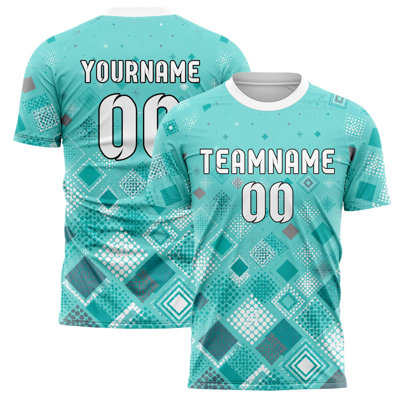 Aqua klassisches Rauten Square Grid Design 01-0389 individuelles Fußballtrikot main