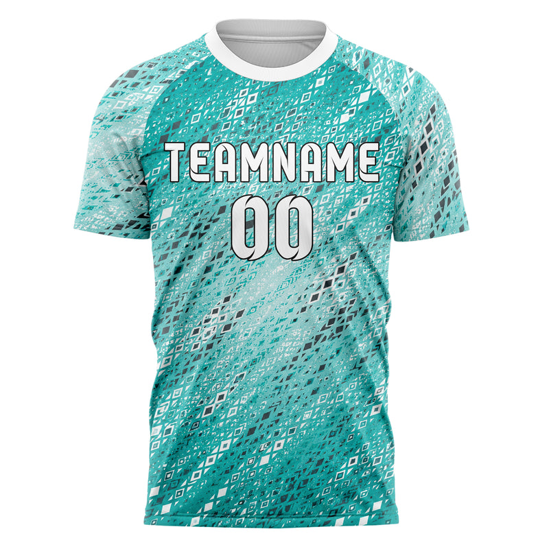 Aqua klassisches Rauten radialer Center Fade Design 01-0089 individuelles Fußballtrikot front