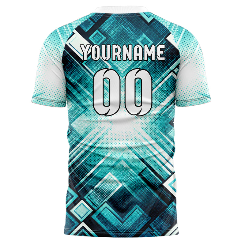 Aqua klassisches Rauten radialer Center Fade Design 01-0113 individuelles Fußballtrikot back
