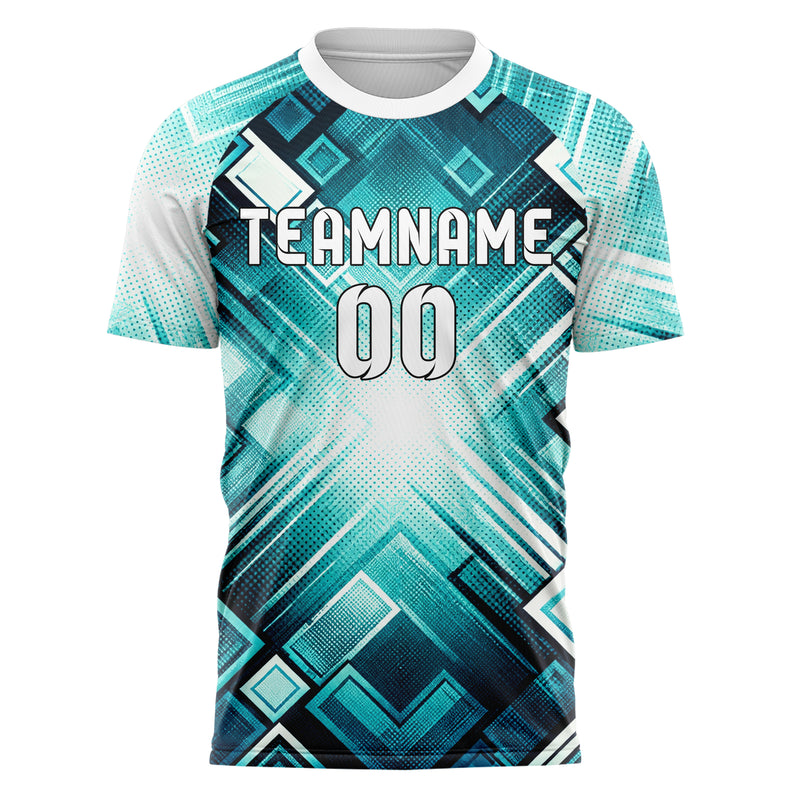 Aqua klassisches Rauten radialer Center Fade Design 01-0113 individuelles Fußballtrikot front