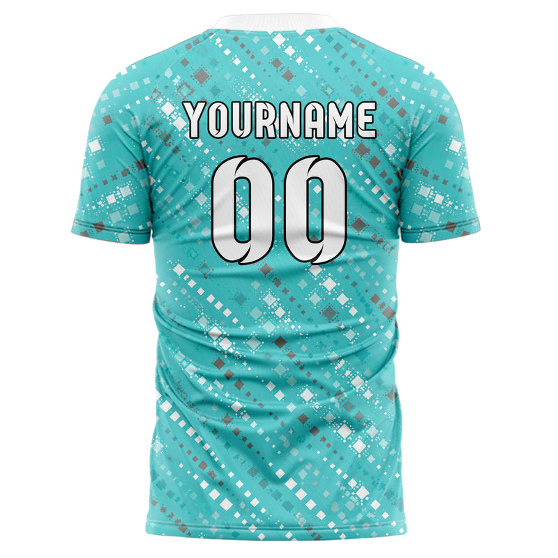 Aqua klassisches Rauten diagonale Tessellation Design 01-0218 individuelles Fußballtrikot back