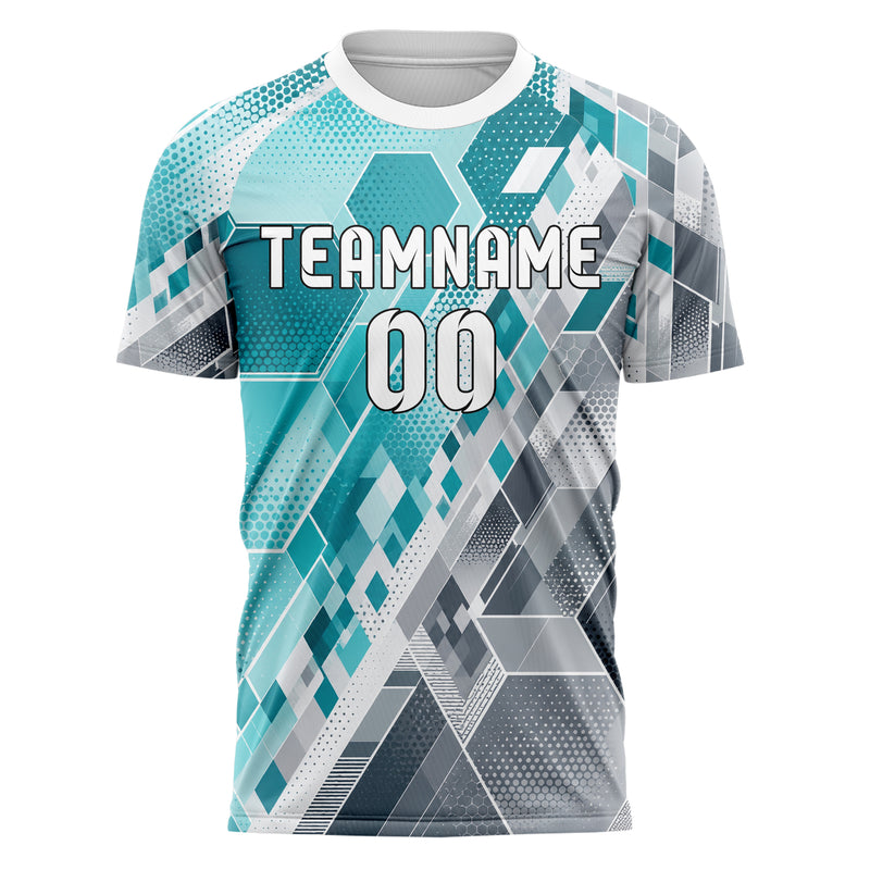 Aqua klassisches Rauten hexagonale Panels Design 01-0326 individuelles Fußballtrikot front