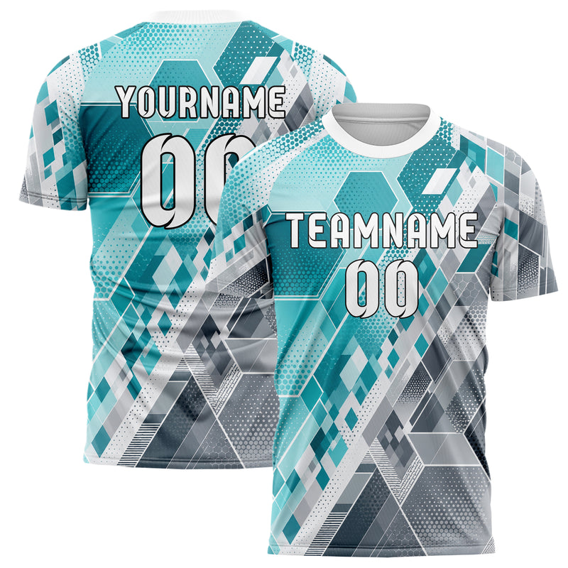 Aqua klassisches Rauten hexagonale Panels Design 01-0326 individuelles Fußballtrikot main