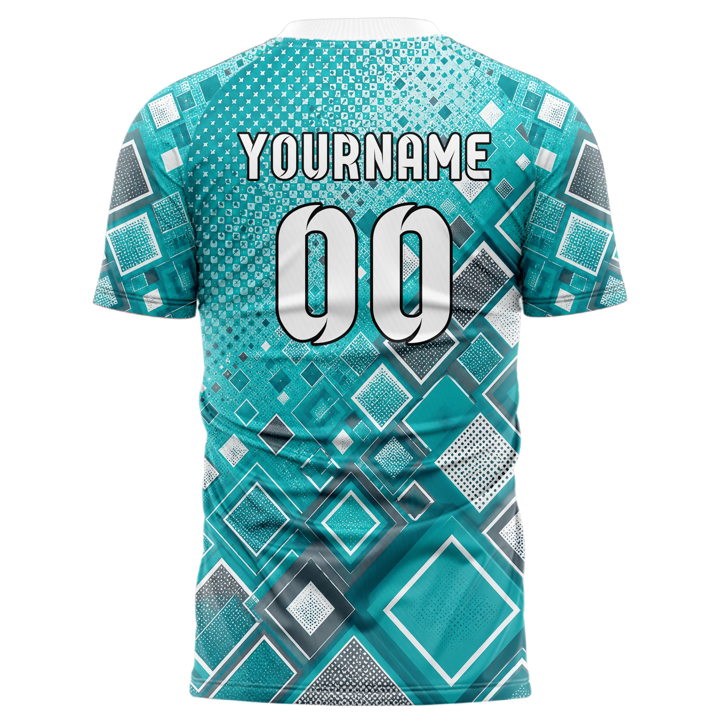 Aqua klassisches Rauten Micro to Macro Gradient Design 01-0068 individuelles Fußballtrikot back