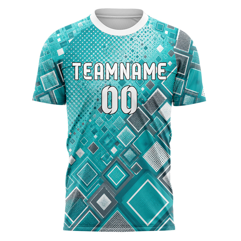 Aqua klassisches Rauten Micro to Macro Gradient Design 01-0068 individuelles Fußballtrikot front