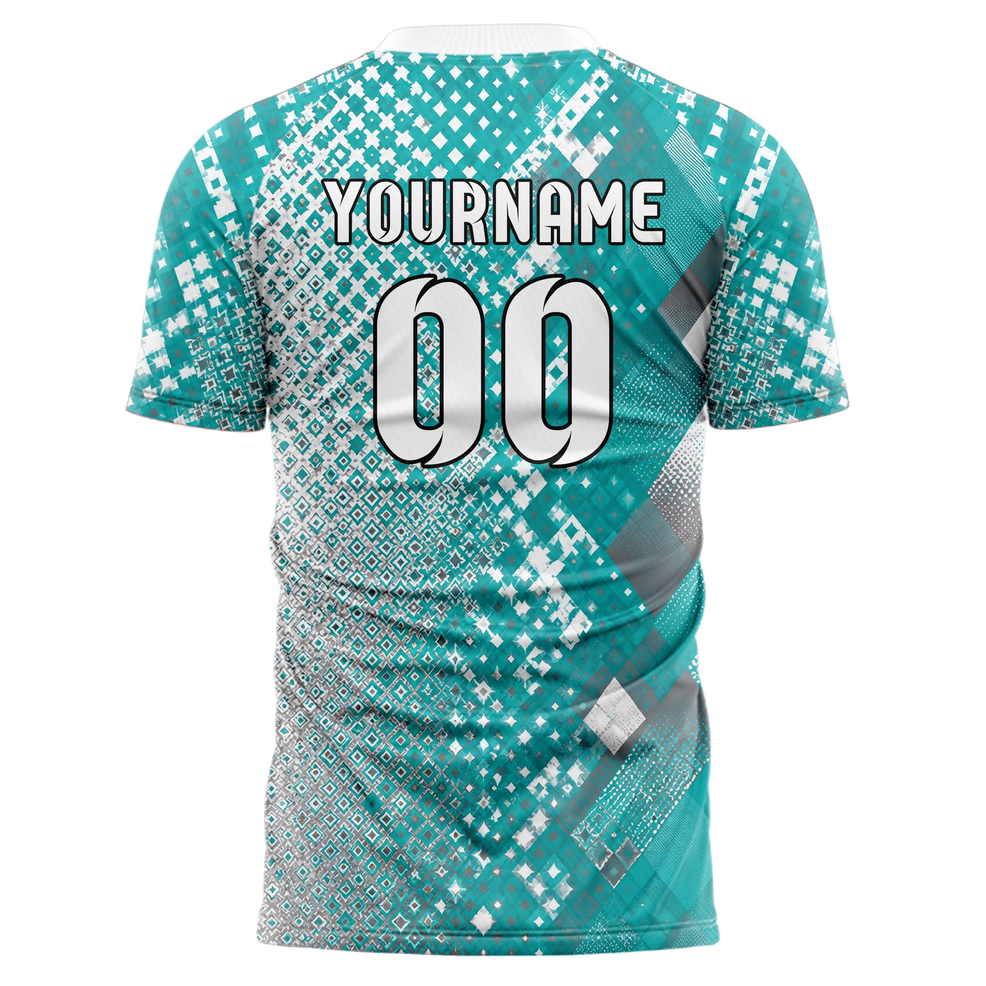 Aqua klassisches Rauten Micro to Macro Gradient Design 01-0092 individuelles Fußballtrikot back