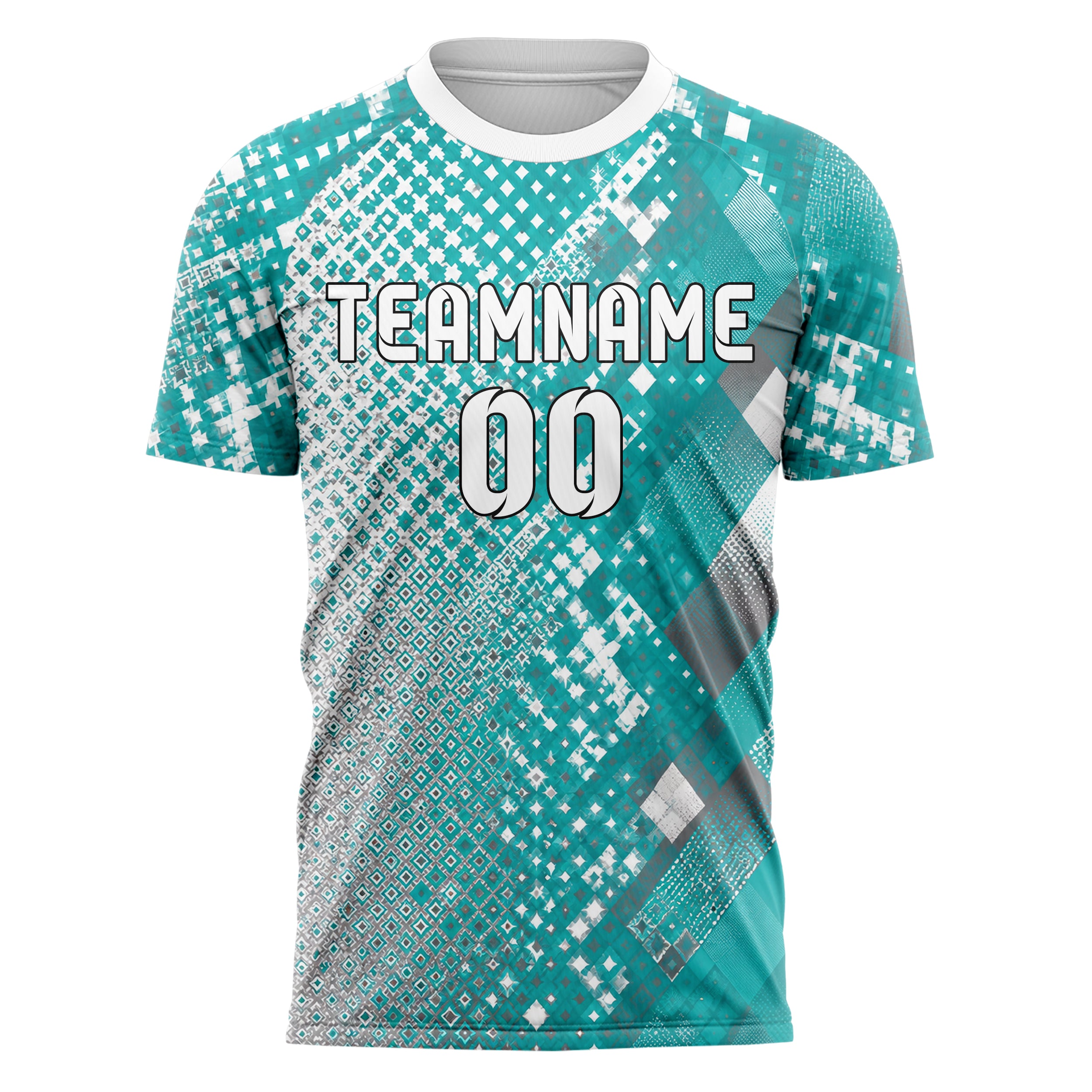 Aqua klassisches Rauten Micro to Macro Gradient Design 01-0092 individuelles Fußballtrikot front