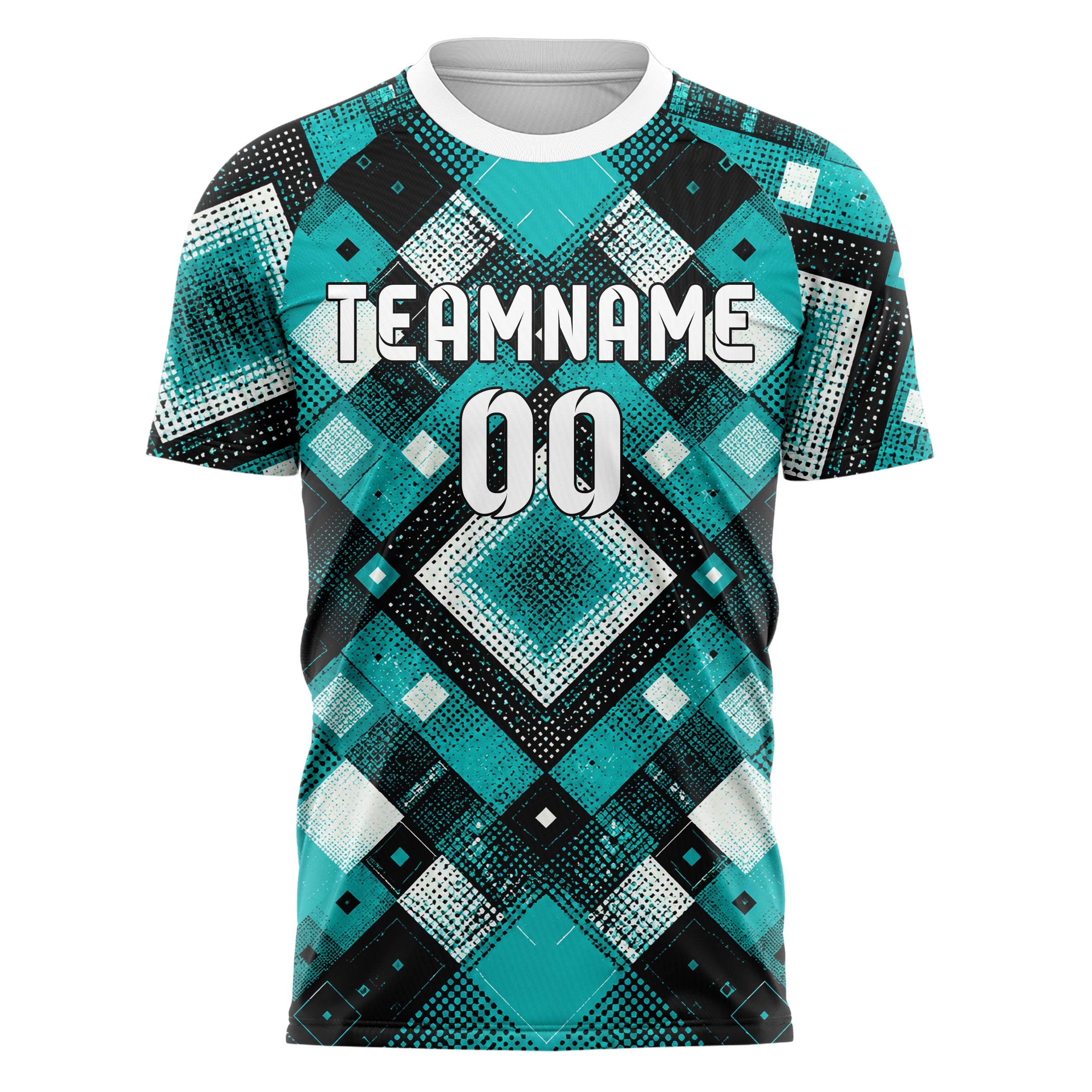 Cyan lebendiges Rauten Square Grid Design 01-0117 individuelles Fußballtrikot front