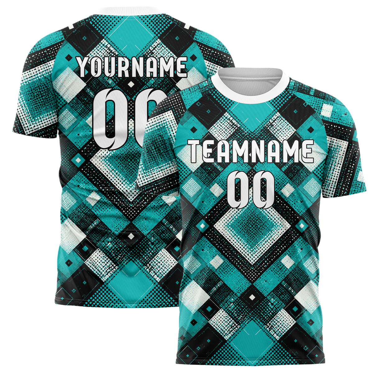 Cyan lebendiges Rauten Square Grid Design 01-0117 individuelles Fußballtrikot main