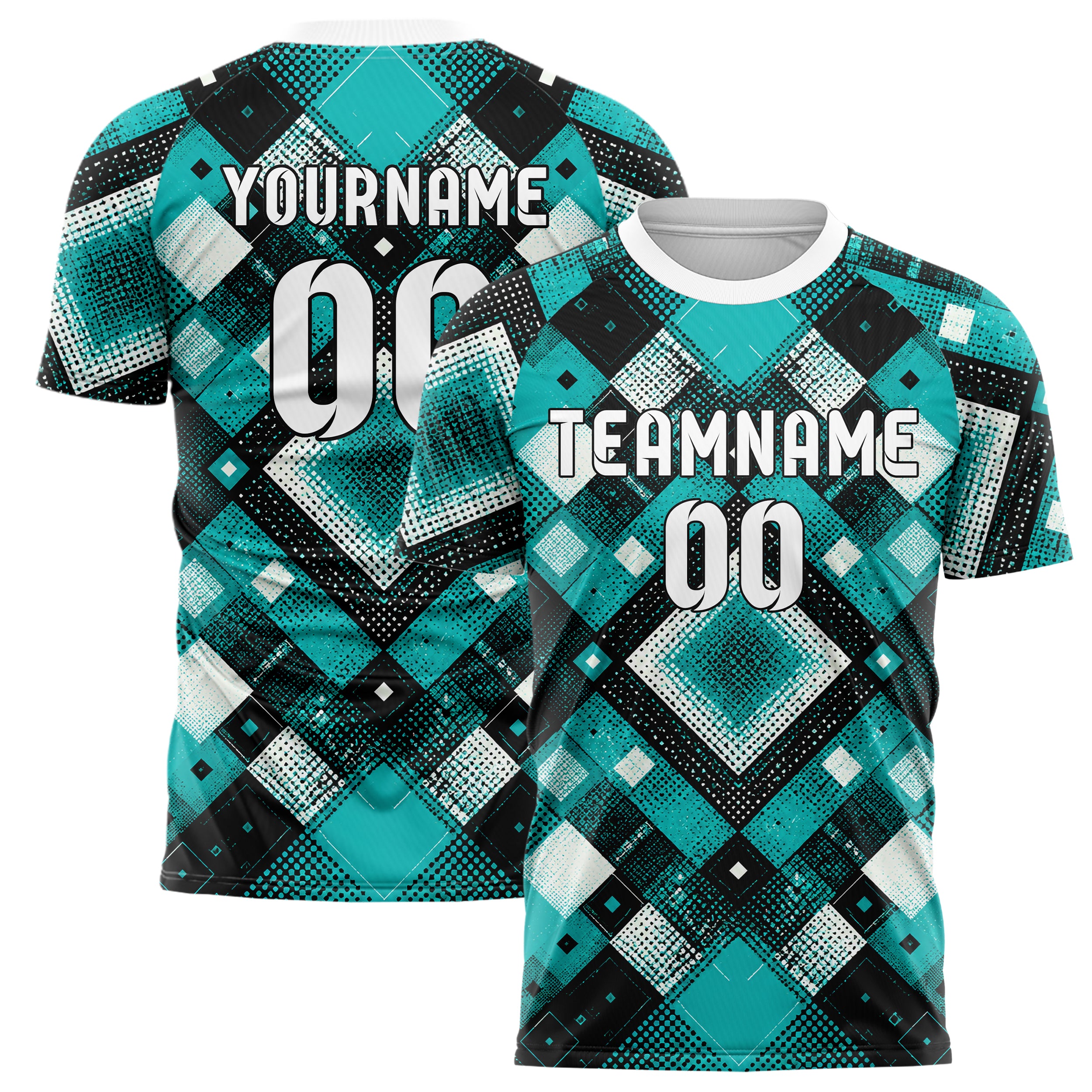 Cyan lebendiges Rauten Square Grid Design 01-0117 individuelles Fußballtrikot main