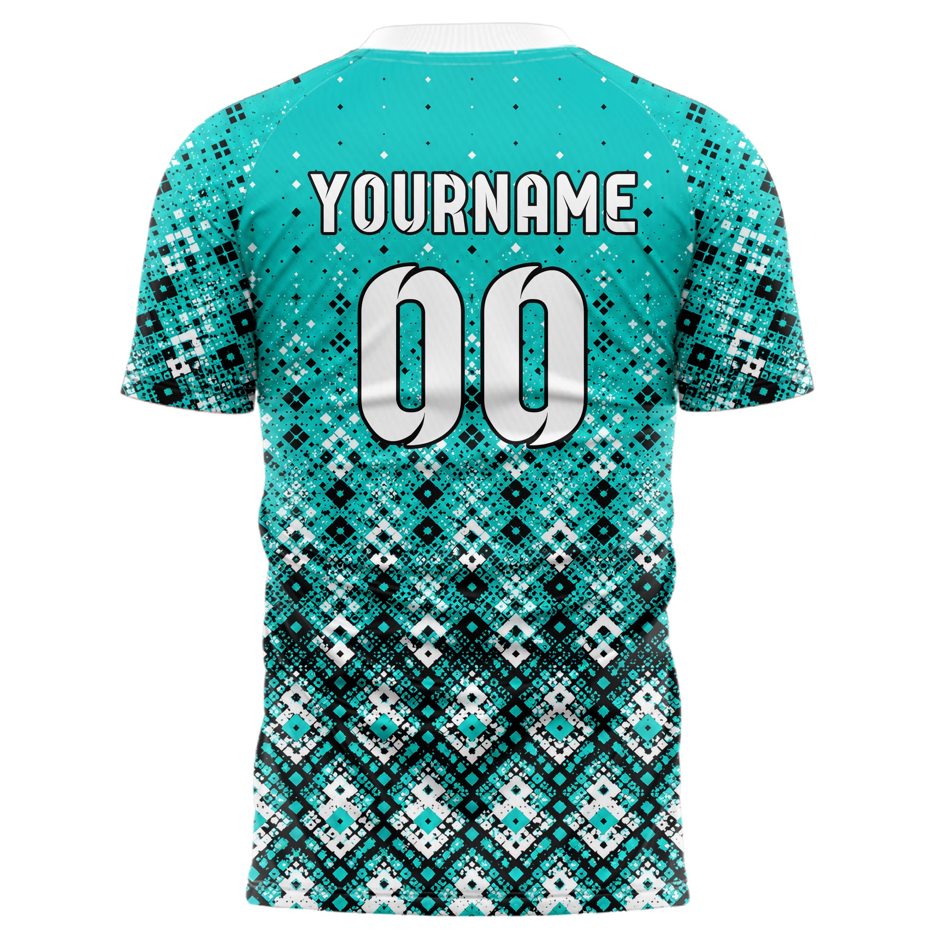 Cyan lebendiges Rauten dichter Verlauf von unten Design 01-0015 individuelles Fußballtrikot back