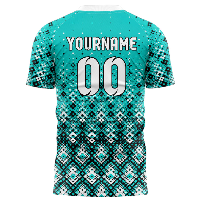 Cyan lebendiges Rauten dichter Verlauf von unten Design 01-0015 individuelles Fußballtrikot back