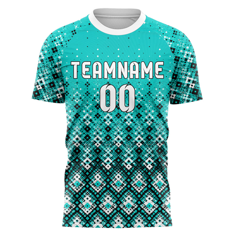 Cyan lebendiges Rauten dichter Verlauf von unten Design 01-0015 individuelles Fußballtrikot front
