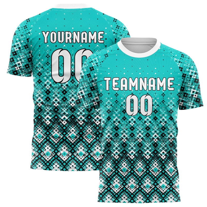 Cyan lebendiges Rauten dichter Verlauf von unten Design 01-0015 individuelles Fußballtrikot main