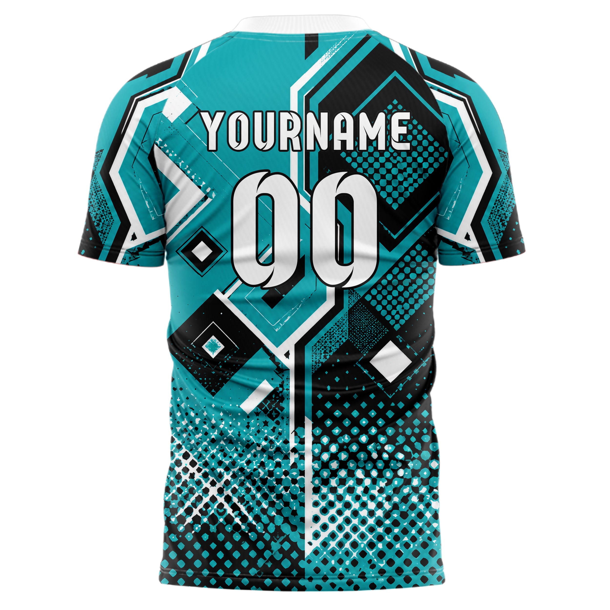 Cyan lebendiges Rauten dichter Verlauf von unten Design 01-0063 individuelles Fußballtrikot back